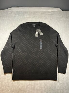 Shaquille O’Neal XLG Men's Black Geometric-Textured Crewneck Sweater Size 2XL